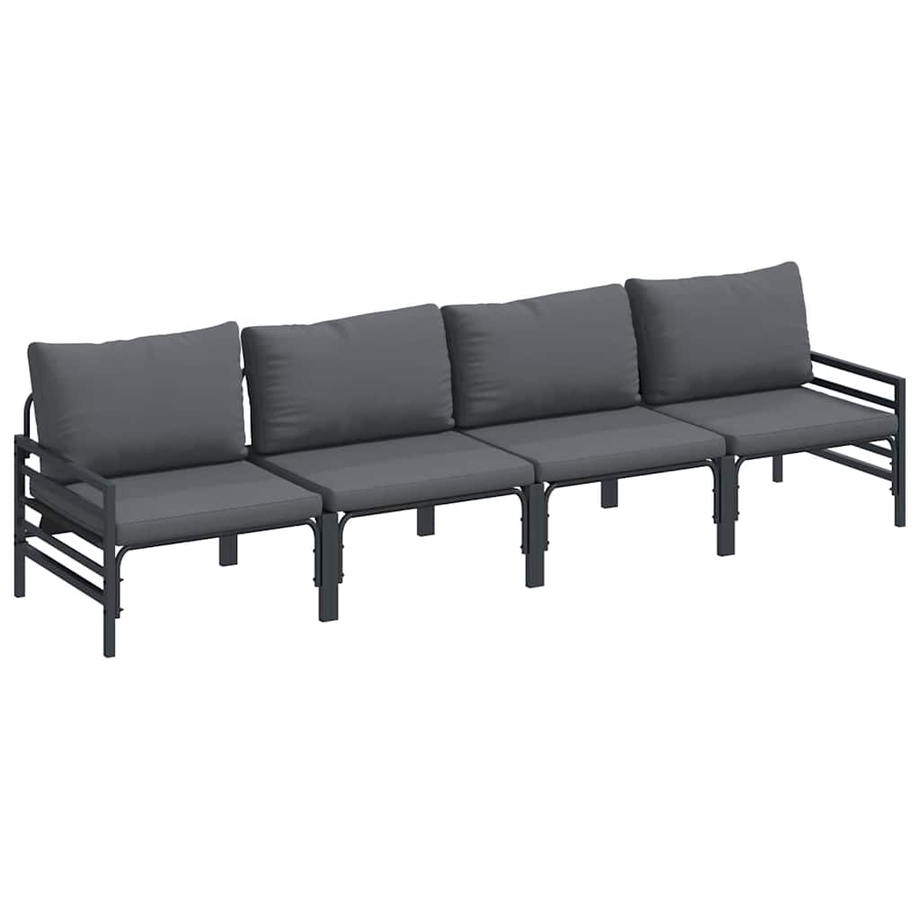 Garden Sofa Set with Cushion 4 pcs Black Steel