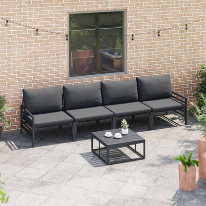 Garden Sofa Set with Cushion 5 pcs Black Steel
