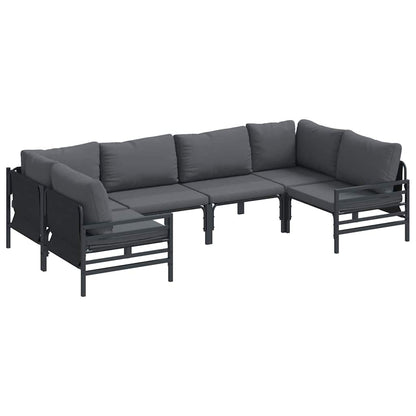 Garden Sofa Set with Cushion 6 pcs Black Steel