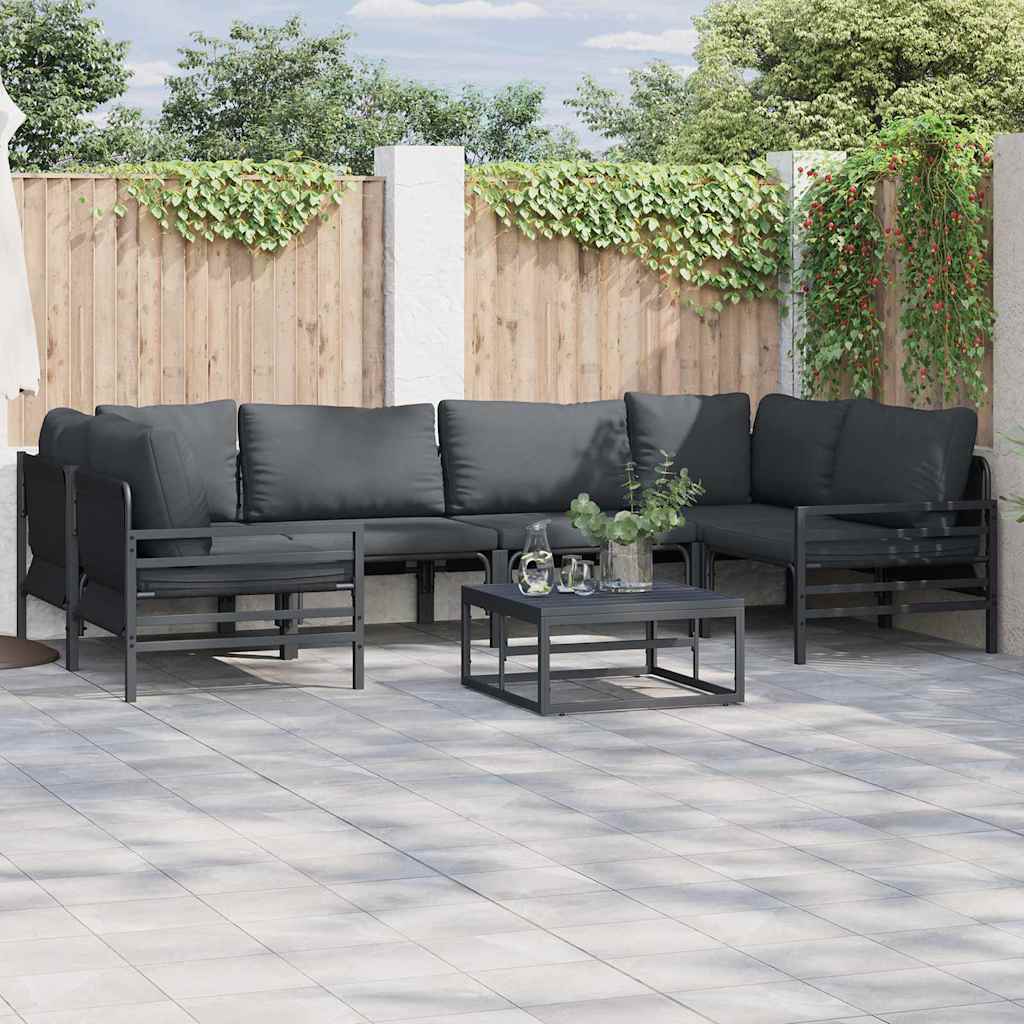 Garden Sofa Set with Cushion 7 pcs Black Steel
