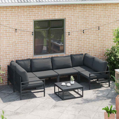 Garden Sofa Set with Cushion 7 pcs Black Steel
