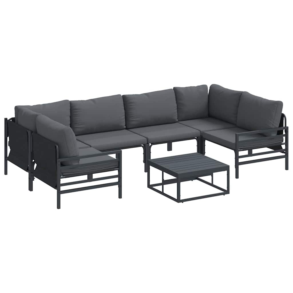 Garden Sofa Set with Cushion 7 pcs Black Steel
