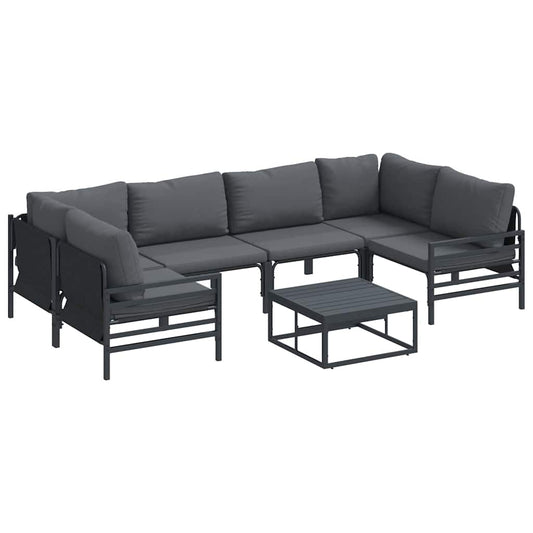Garden Sofa Set with Cushion 7 pcs Black Steel