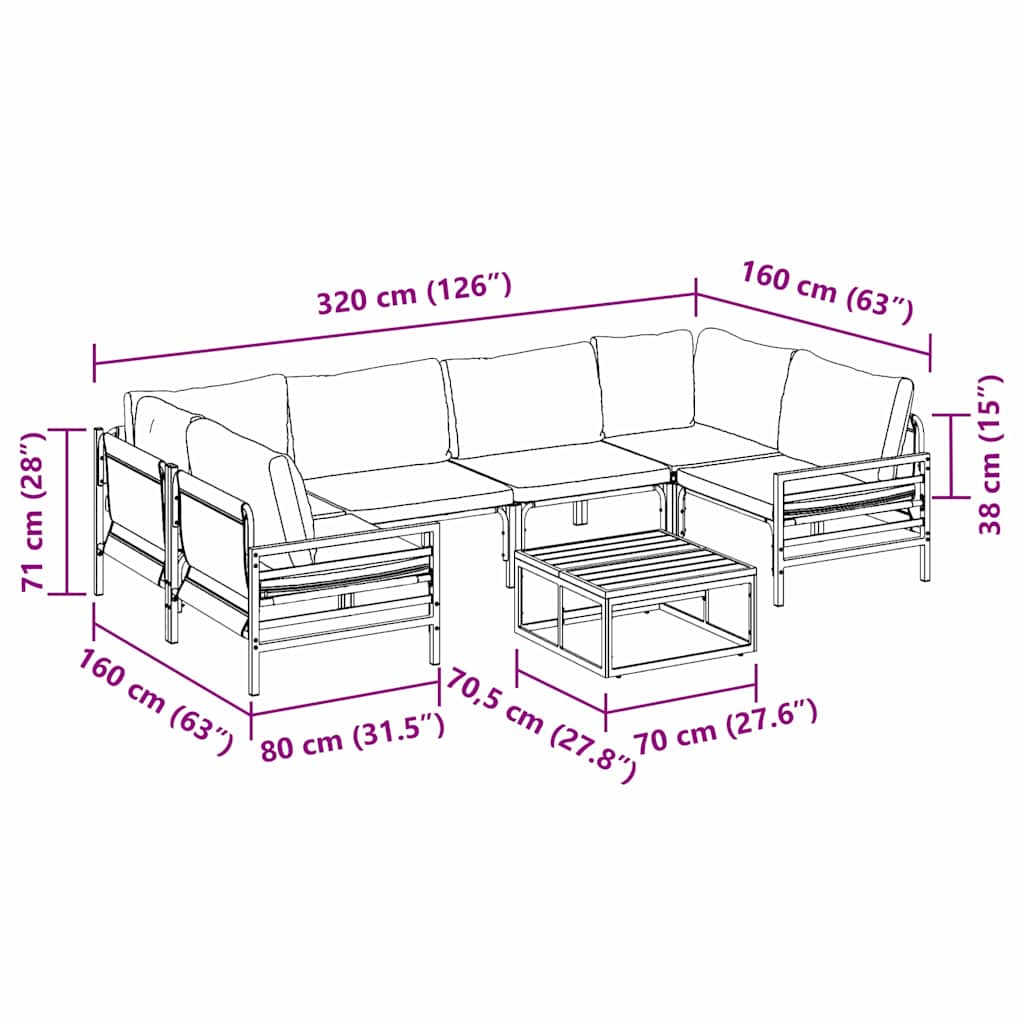 Garden Sofa Set with Cushion 7 pcs Black Steel