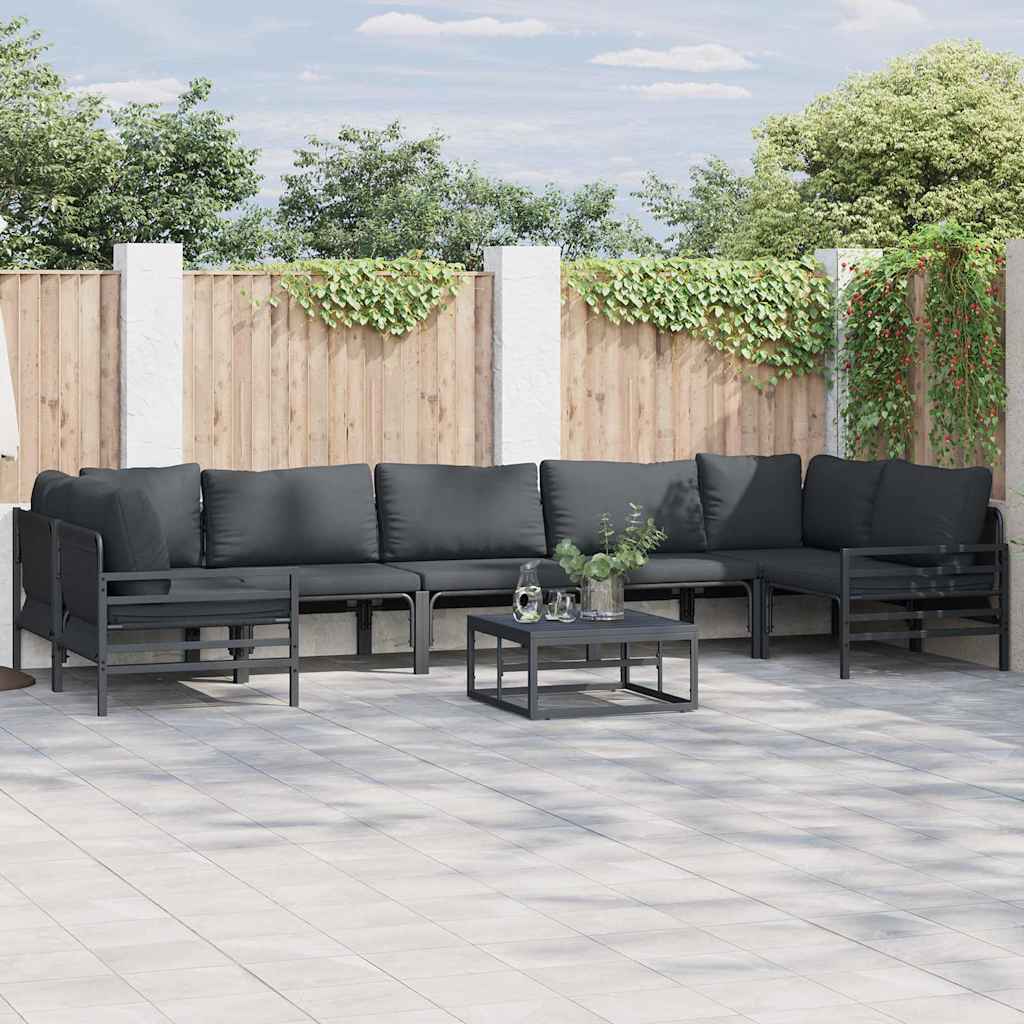 Garden Sofa Set 7 pcs Black Steel