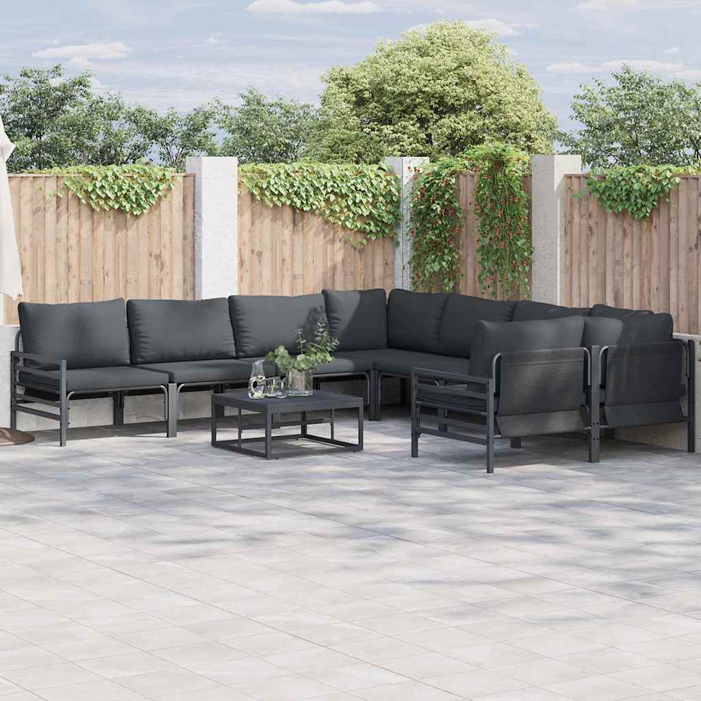 Garden Sofa Set 9 pcs Black Steel