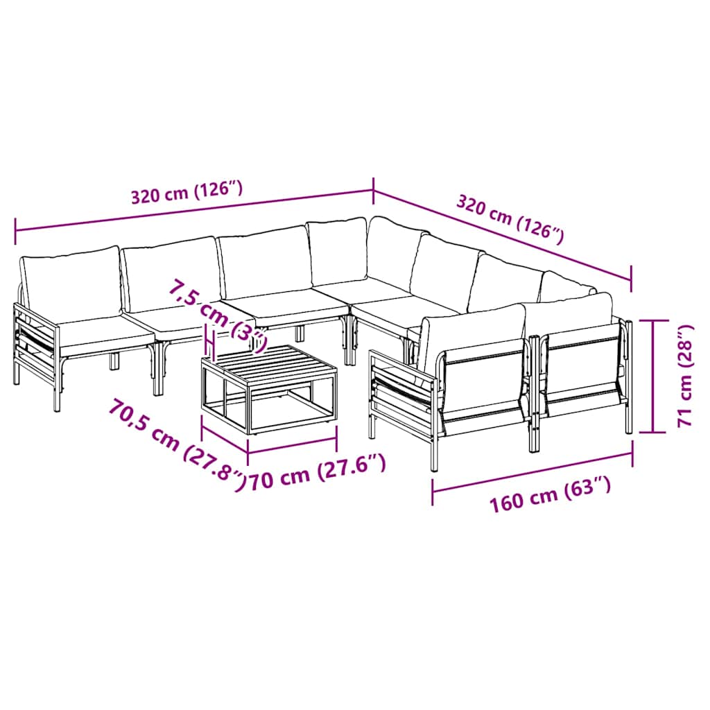 Garden Sofa Set with Cushion 9 pcs Black Steel
