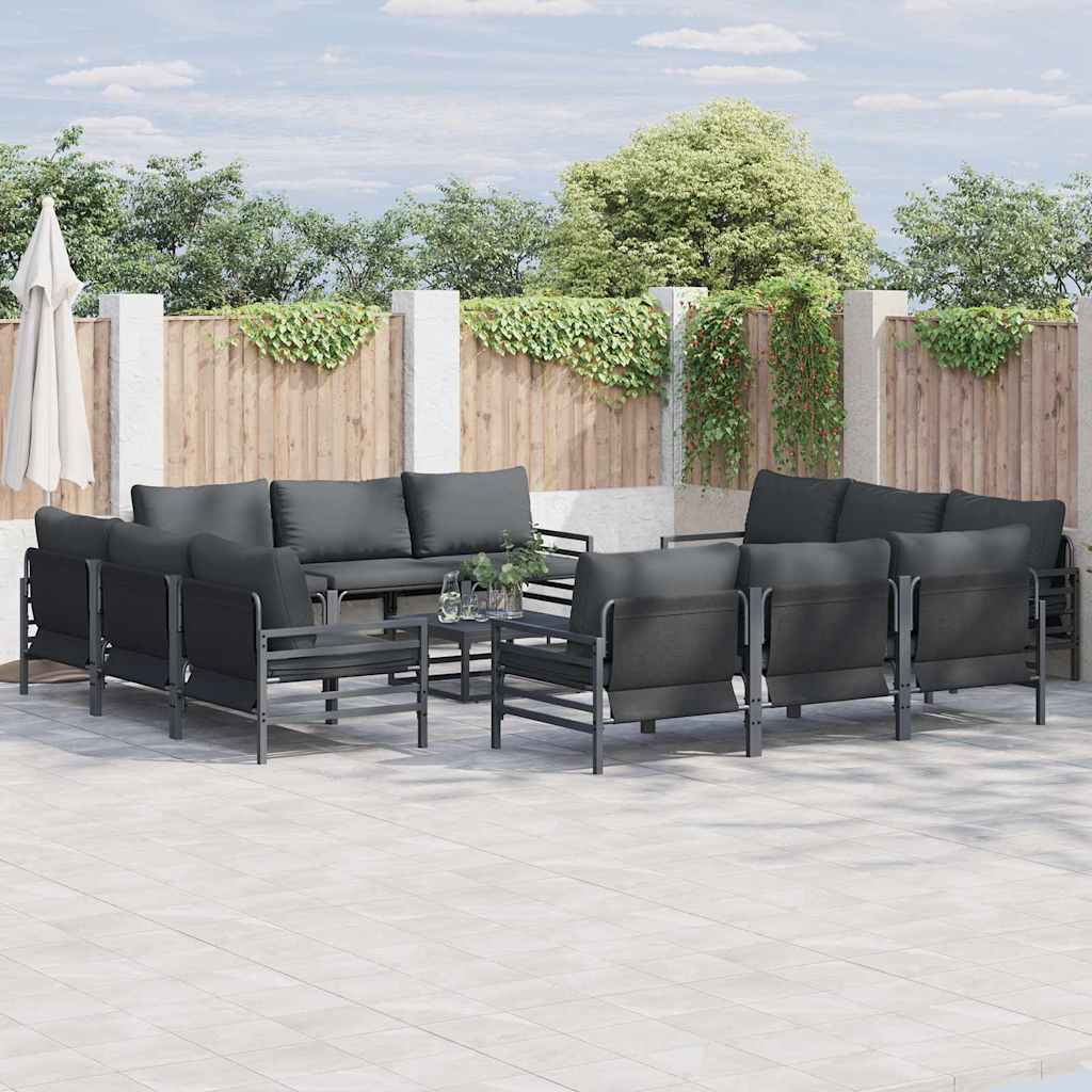 Garden Sofa Set with Cushion 12 pcs Black Steel