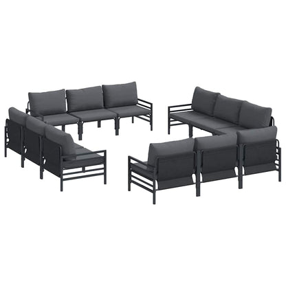 Garden Sofa Set with Cushion 12 pcs Black Steel