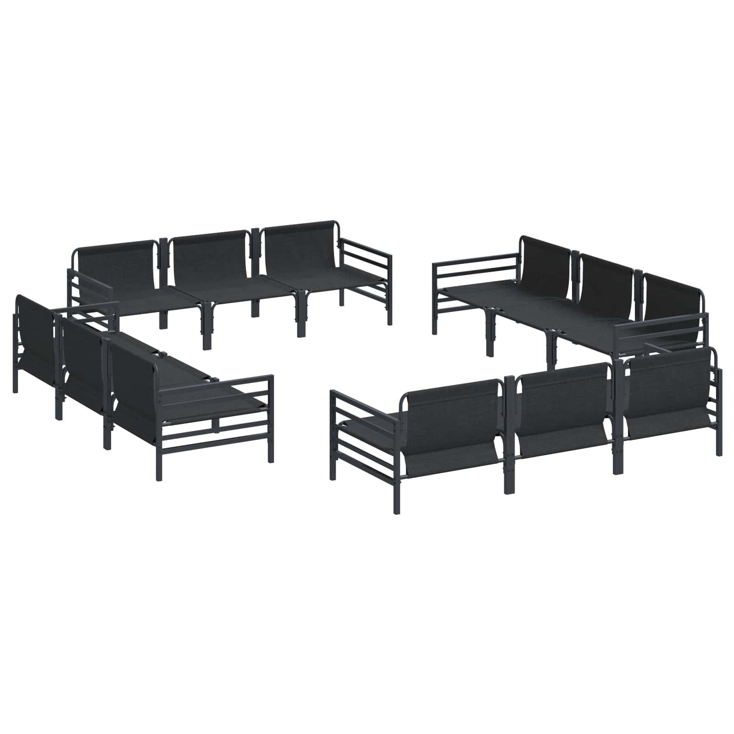 Garden Sofa Set with Cushion 12 pcs Black Steel