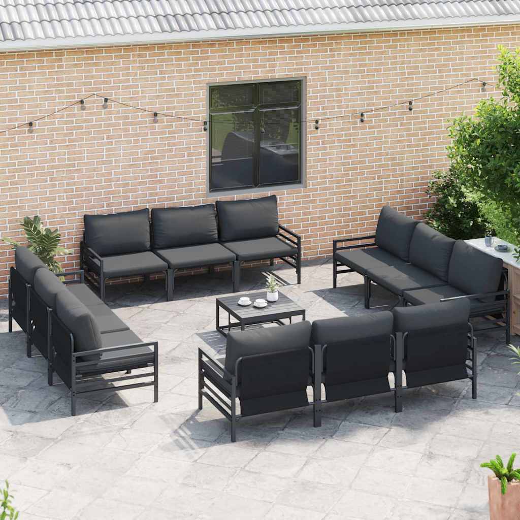 Garden Sofa Set with Cushion 13 pcs Black Steel
