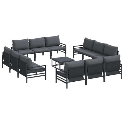 Garden Sofa Set with Cushion 13 pcs Black Steel