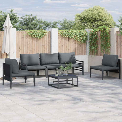 Garden Sofa Set with Cushion 5 pcs Black Steel
