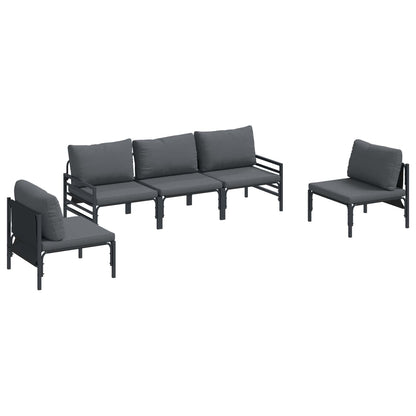 Garden Sofa Set with Cushion 5 pcs Black Steel