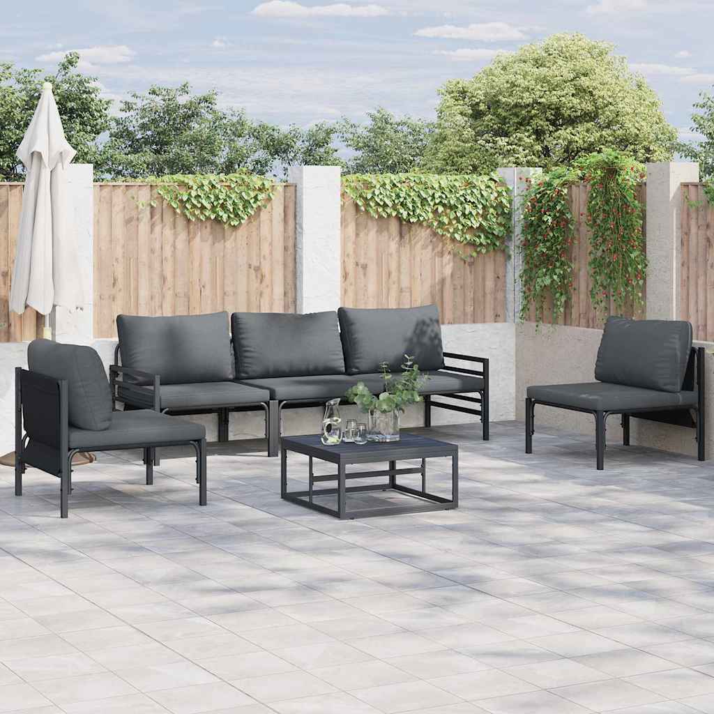 Garden Sofa Set with Cushion 6 pcs Black Steel