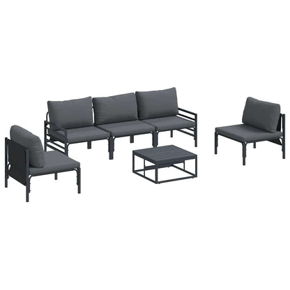 Garden Sofa Set with Cushion 6 pcs Black Steel
