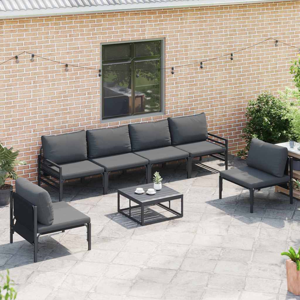 Garden Sofa Set with Cushion 6 pcs Black Steel