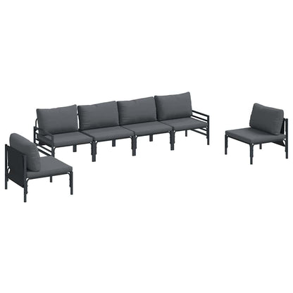 Garden Sofa Set with Cushion 6 pcs Black Steel