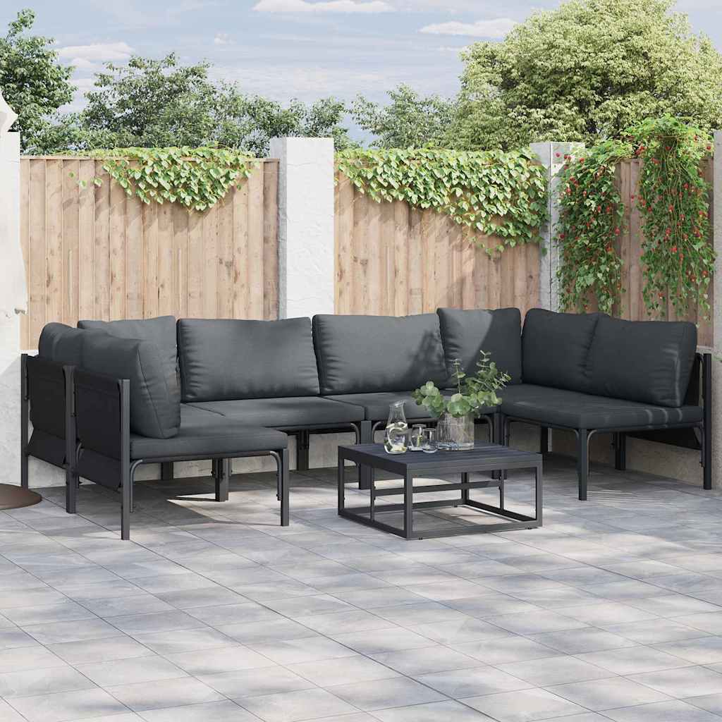 Garden Sofa Set with Cushion 6 pcs Black Steel