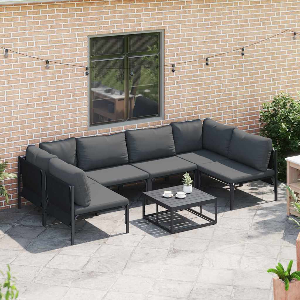 Garden Sofa Set with Cushion 6 pcs Black Steel