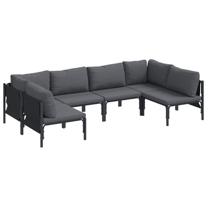 Garden Sofa Set with Cushion 6 pcs Black Steel