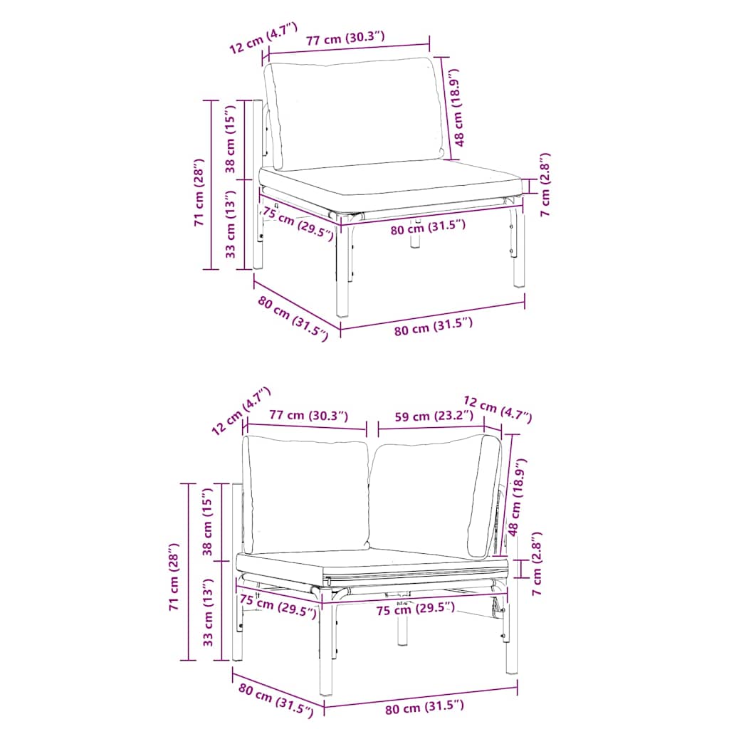 Garden Sofa Set with Cushion 6 pcs Black Steel