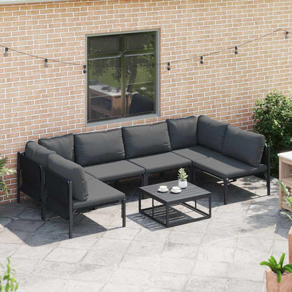 Garden Sofa Set with Cushion 7 pcs Black Steel