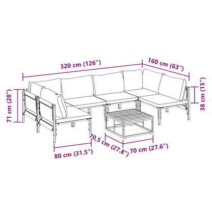 Garden Sofa Set with Cushion 7 pcs Black Steel