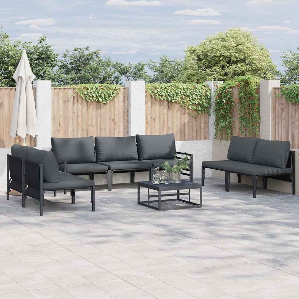 Garden Sofa Set with Cushion 7 pcs Black Steel