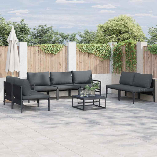 Garden Sofa Set with Cushion 7 pcs Black Steel