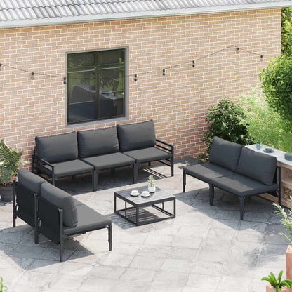 Garden Sofa Set with Cushion 7 pcs Black Steel