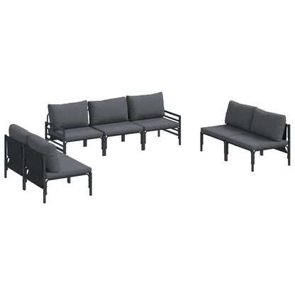 Garden Sofa Set with Cushion 7 pcs Black Steel