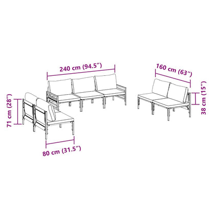 Garden Sofa Set with Cushion 7 pcs Black Steel