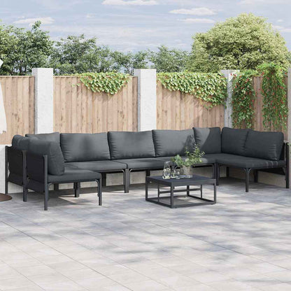 Garden Sofa Set with Cushion 7 pcs Black Steel