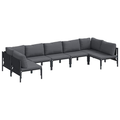 Garden Sofa Set with Cushion 7 pcs Black Steel