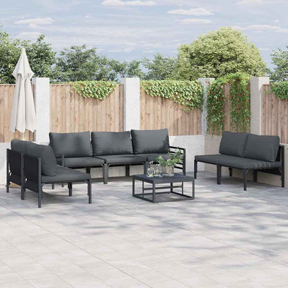 Garden Sofa Set with Cushion 8 pcs Black Steel