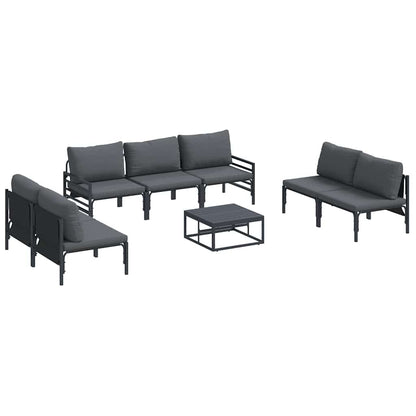 Garden Sofa Set with Cushion 8 pcs Black Steel