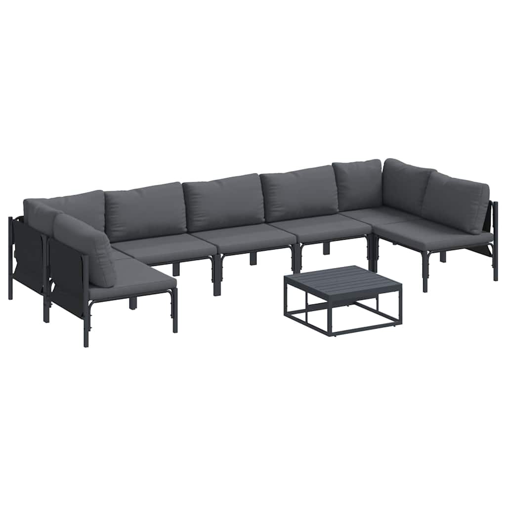 Garden Sofa Set with Cushion 8 pcs Black Steel