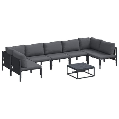 Garden Sofa Set with Cushion 8 pcs Black Steel