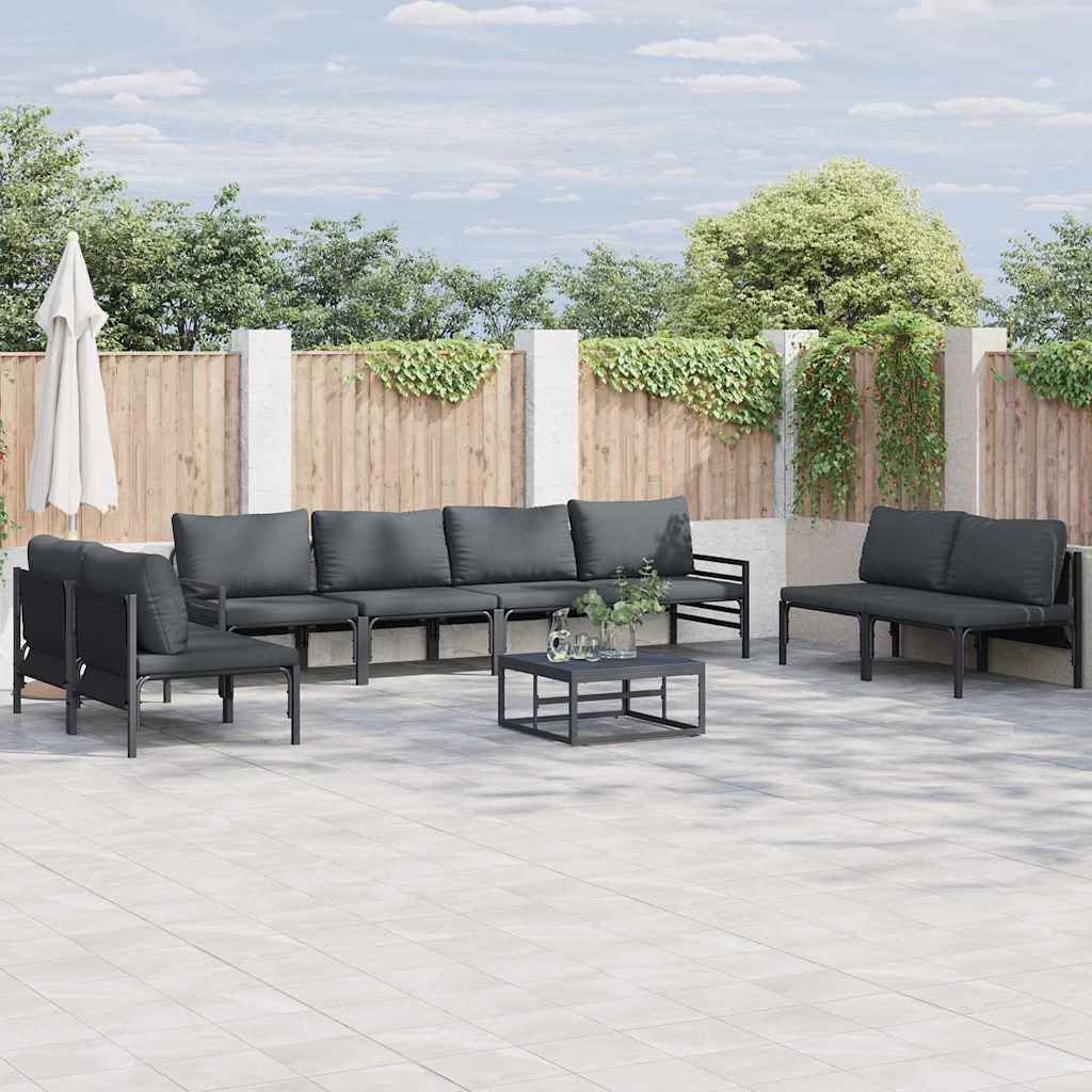 Garden Sofa Set with Cushion 8 pcs Black Steel