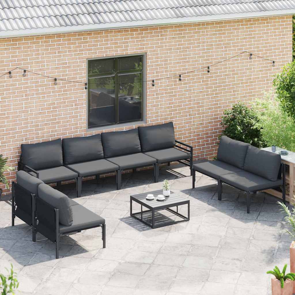 Garden Sofa Set with Cushion 8 pcs Black Steel