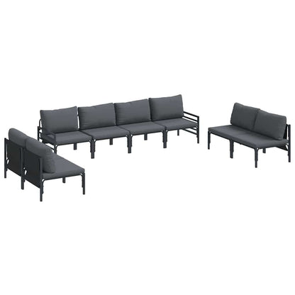 Garden Sofa Set with Cushion 8 pcs Black Steel