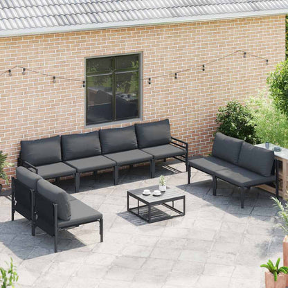 Garden Sofa Set with Cushion 9 pcs Black Steel