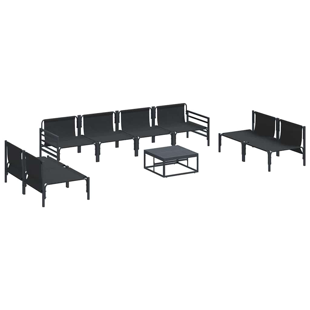 Garden Sofa Set with Cushion 9 pcs Black Steel