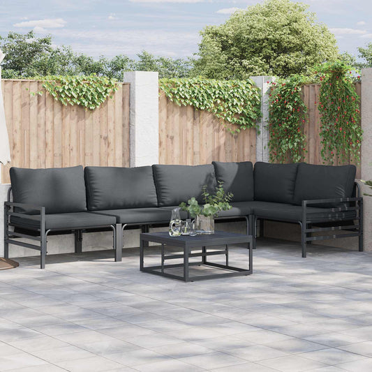Garden Sofa Set with Cushion 5 pcs Black Steel