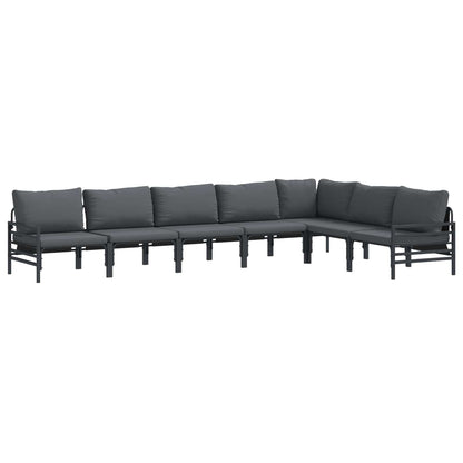 Garden Sofa Set with Cushion 7 pcs Black Steel
