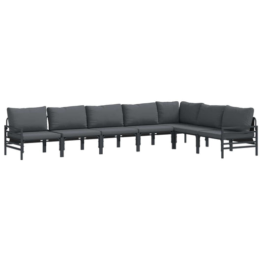 Garden Sofa Set with Cushion 7 pcs Black Steel