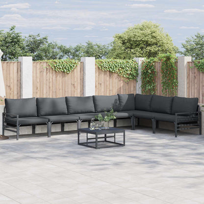 Garden Sofa Set with Cushion 8 pcs Black Steel