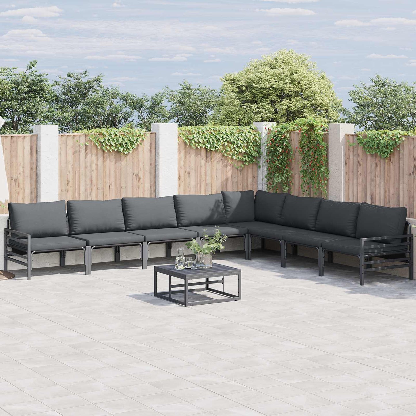 Garden Sofa Set with Cushion 8 pcs Black Steel