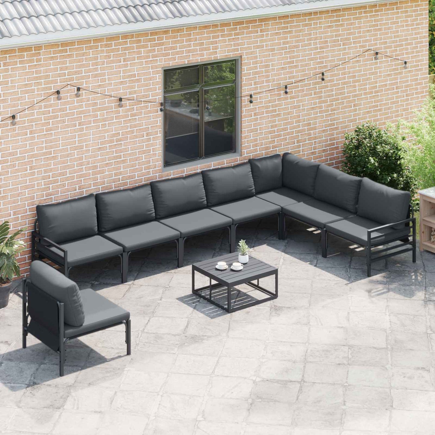 Garden Sofa Set with Cushion 8 pcs Black Steel